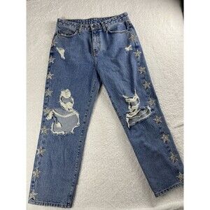 Carmar Jeans Womens Sz 28 Hermia Sabella Sparkle Star Denim Cropped Straight Leg